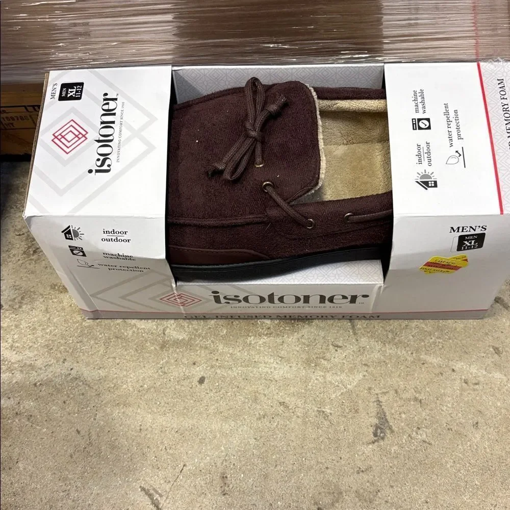 Isotoner Microsuede Moccasin Slipper with Whipstitch Dark Chocolate
